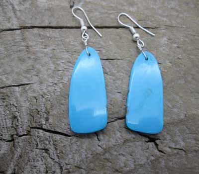 Earrings Native American Blue Turquoise Slab F